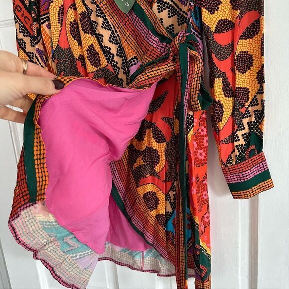 FARM RIO Dotted Patch Scarf Mini Wrap Dress Printed Multicolor - Picture 8 of 10